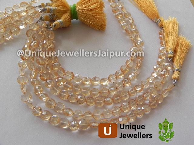 Apricot Yellow Quartz Faceted Coin Beads